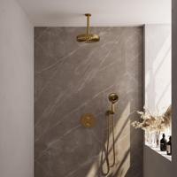 BRAUER Stripe Thermostatische Inbouw Regendouche - 3-weg - rond - SET 42 - 25cm douchekop - plafondarm - 3-standen handdouche - doucheslang - wandaansluitbocht - goud geborsteld PVD 5-GG-447