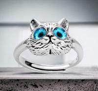 Verstelbare kat ring met blauwe ogen - Sieraden - Spiritueelboek.nl