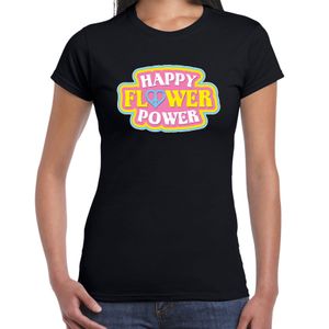 Jaren 60 Happy Flower Power verkleed shirt zwart dames