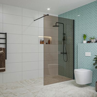 Fortifura Galeria inloopdouche - 110x200cm - rookglas - wandarm - mat zwart SW915252/SW797905