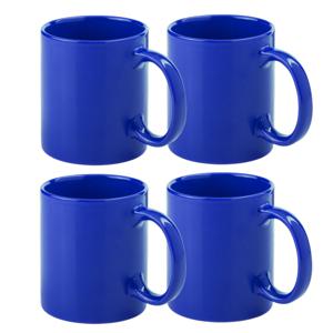 Koffie mokken/bekers - 6x - keramiek - met oor - blauw - 370 ml