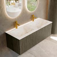 Badmeubel Mondiaz Kurve-Dlux | 120 cm cm | Meubelkleur Shadow | Wastafelkleur Frappe | Solid surface | Wasbak beiden zijden spoelbak | 2 kraangaten