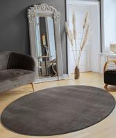 Karpet24 Loft - Luxe, Fluweelzacht Effen Vloerkleed in Antraciet, Modern & Stijlvol-140 x 200 ovaal