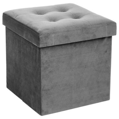 Atmosphera Poef - grijs - 38 x 38 cm - mdf/fluweel - hocker - opbergbox - opvouwbaar Atmosphera Poef - grijs - 38 x 38 cm - mdf/fluweel - hocker - opbergbox - opvouwbaar
