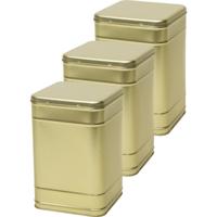 Vierkant opbergblik/bewaarblik - 3x - goud - 16 x 25 cm - Voorraadblikken - Voorraadbussen