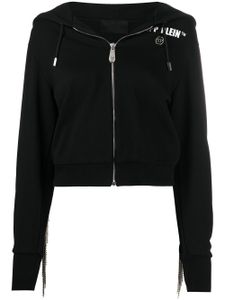 Philipp Plein sweat à capuche zippé crop à ornements - Noir