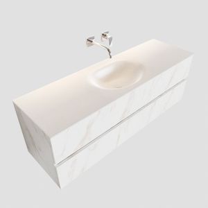 Badkamermeubel BWS Madrid Carrara Mat 150 cm Solid Surface Wastafel (0 kraangaten, 2 lades)