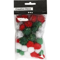 Hobby pompons 15-20 mm wit/groen/rood   -