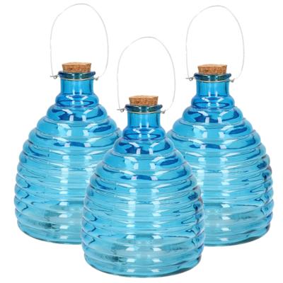 Wespenval - Set van 3x stuks - blauw - 21 cm - glas - wespenvanger - wespenglas