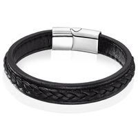 LGT Jewels Heren Armband Zwart Leer Gevlochten Edelstaal Sluiting