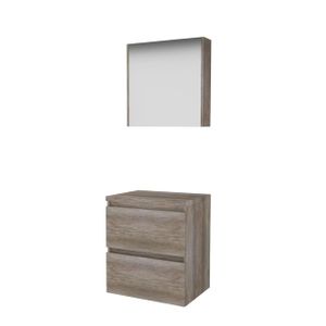 Basic-Line Comfort 46 badkamermeubelset - 60x46cm - greeploos - 2 lades - wastafelblad - Spiegelkast - MFC Scotch Oak 1813515