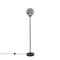 QAZQA Art deco vloerlamp zwart met glas smoke - Pallon - thumbnail