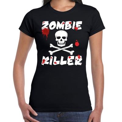 Zombie killer Halloween t-shirt - zwart - dames - Horror party verkleedkleding