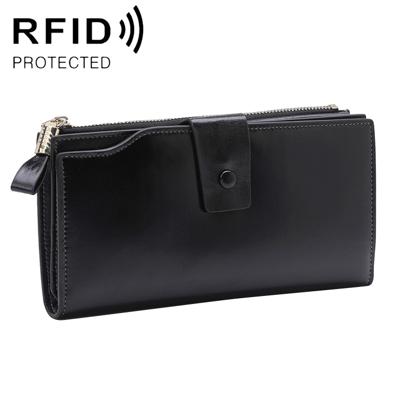 8236 Antimagnetic RFID Multi-function Oil Wax Leather Lady Wallet Large-capacity Purse (Black)