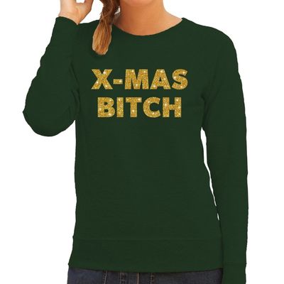 Kersttrui Christmas Bitch gouden glitter letters groen dames Kersttrui Christmas Bitch gouden glitter letters groen dames
