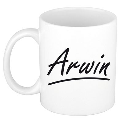 Naam cadeau mok / beker Arwin met sierlijke letters 300 ml