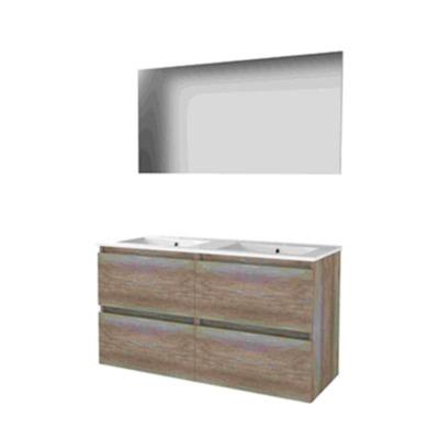 Basic-Line Basic 46 Badkamermeubelset - 120 x 46 cm - Greeploos - 4 Lades - Keramische Wastafel - 2 Kraangaten - Spiegel - Scotch Oak