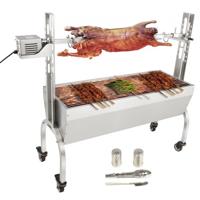 VEVOR speenvarkensgrill lamsgrill 117 cm, 41 kg RVS rotisserie 4-traps in hoogte verstelbaar, 50 W 2 in 1 BBQ rotisserie grill incl. kruidenpotje & reinigingsborstel & handvat elektrische grill verplaatsbaar