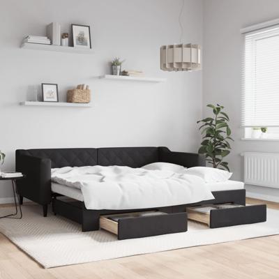 Slaapbank met onderschuifbed en lades 90x190 cm stof zwart