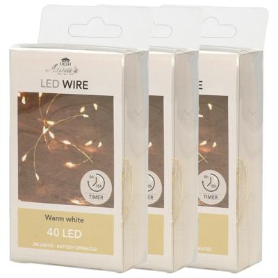 Draadverlichting - 3x - goud - 40 led lampjes - warm wit - 200 cm - batterij - lichtsnoer