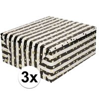 3x Inpakpapier/cadeaupapier metallic goud/zwart/wit 150 x 70 cm - thumbnail