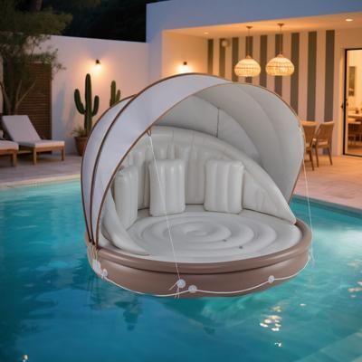 Opblaasbaar Zwemereiland met Inklapbaar Dak Zwemereiland met 3 Comfortabele Kussens SPF 50+