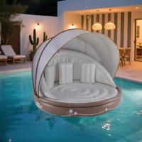 Opblaasbaar Zwemereiland met Inklapbaar Dak Zwemereiland met 3 Comfortabele Kussens SPF 50+