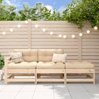 3-delige Loungeset met kussens massief hout