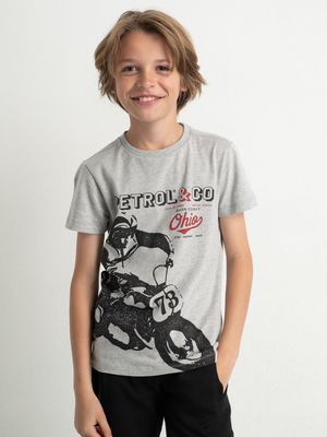 Petrol Industries Jongens Vintage Moto T-Shirt Light Grijs Melee - 176