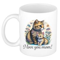 Cadeau koffie/thee mok mama - wit - I love you - poesjes - 300 ml - Moederdag Cadeau koffie/thee mok mama - wit - I love you - poesjes - 300 ml - Moederdag