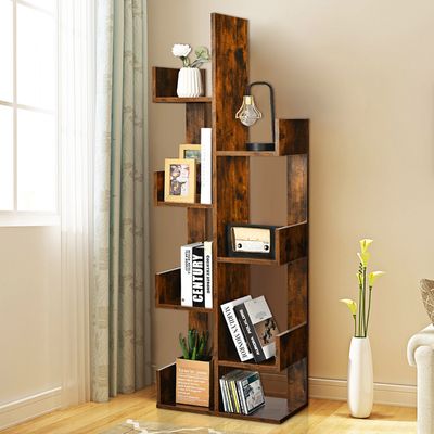 Boekenkast in Boomvorm Staand Rek met 8 Vakken Opbergrek voor Woonkamer/Slaapkamer/Kantoor 50 x 25 x 145 cm (Vintage Bruin)