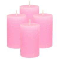 Atmosphera Stompkaars - 4x - roze - 5 x 8 cm - klein rustiek model - cilinderkaars - kaars