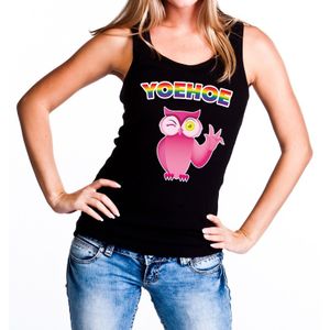 Yoehoe gay pride tanktop met roze knipogende uil zwart dames