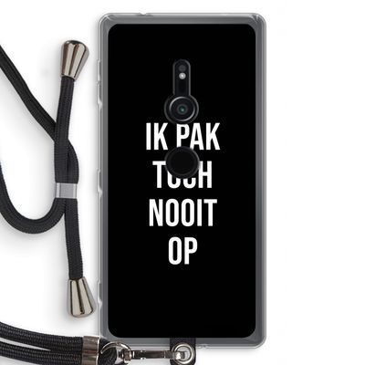 Ik pak nooit op - Zwart: Sony Xperia XZ2 Transparant Hoesje met koord