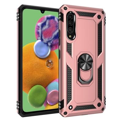 Voor Galaxy A90 5G Armor schokbestendig TPU + PC beschermende case met 360 graden rotatie houder (Rose goud)