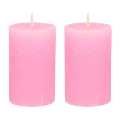 Stompkaars - 2x - roze - 5 x 8 cm - klein rustiek model - cilinderkaars - kaars