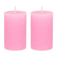 Stompkaars - 2x - roze - 5 x 8 cm - klein rustiek model - cilinderkaars - kaars