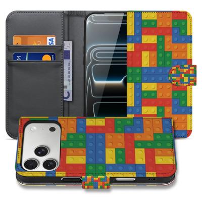 Apple iPhone 17 Pro Max Hoesje Blokken Design Met 3 Pasjes Kleurrijk Apple iPhone 17 Pro Max Hoesje Blokken Design Met 3 Pasjes Kleurrijk