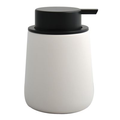 Zeeppompje/zeepdispenser Malmo - Keramiek - wit/zwart - 8,5 x 12 cm - 300 ml