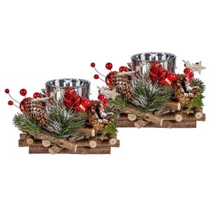 Set van 2x stuks kerst thema kaarsenhouders ornamenten red/green nature 17 cm