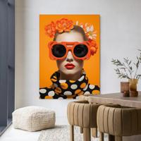 Urban Cotton Wandkleed 'Orange Flower' 80 x 110cm in Frame - black