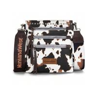 Bon&Bon West Cow Print Crossbody Bag with Guitar Strap - Multi Pocket Black and White