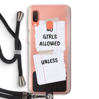 No Girls Allowed Unless: Samsung Galaxy A20e Transparant Hoesje met koord