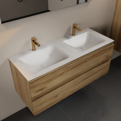 Mondiaz Aivy 120 cm badmeubelset chai - met wastafel talc 2 kraangaten dubbel