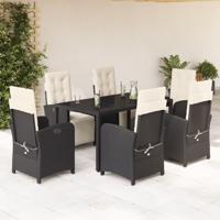 7-delige Tuinset met kussens poly rattan zwart