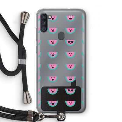 Smiley watermeloenprint: Samsung Galaxy A11 Transparant Hoesje met koord