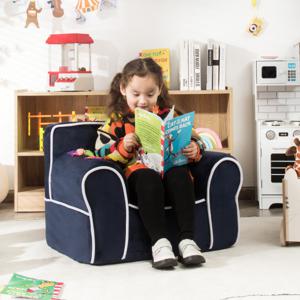 Kinderbank Gestoffeerd Kinderstoel met Schuimvulling Armleuning en Handgreep Babybank Fluwelen Bank voor Kinderen tot 5 Jaar (Marineblauw)