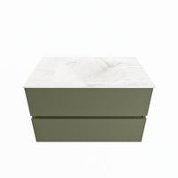 MONDIAZ VICA-DLUX 80cm badmeubel onderkast Army 2 lades. Inbouw wastafel CLOUD midden 1 kraangat, kleur Ostra.