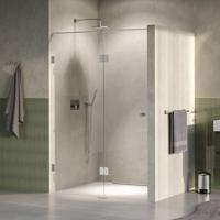 BRAUER Void Carving Nisdeur - 2-delig - 130x200cm - 60cm draaideur aan glas - glascoating - omkeerbaar - helder glas - Geborsteld RVS PVD GS-VOCN3H6070200NG