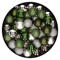 Kleine kunststof kerstversiering 40x stuks set en 3 cm kerstballen in het zilver en groen - Kerstbal